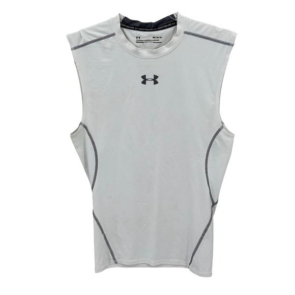 Under Armour Shirt Men Medium White Sleeveless HeatGear Compression Athletic Gym - Picture 1 of 5